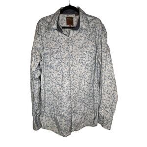 Roper Button Down Shirt Mens XL Blue and White Paisley Pearl Snaps Western